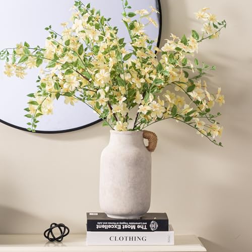 Ceramic Flower Vase Home Decor - Tall Large White Rustic Table Flowers Vases with Handle Living Room Bedroom Plant Decor Farmhouse for Kitchen Shelf Office Coffee Dining Desk (10.6" with Jute Rope) - color: 04-with Hemp Rope-10.6" Plus