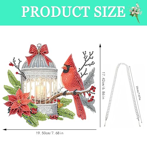 Auremi Christmas Diamond Art Pendant Kits,5D Cardinal Diamond Art Diamond Painting Hanging Kits,DIY Special Shaped Diamonds Painting Suncatcher Pendant Kit for Adults for Gift Wall Home Decor - color: Cardinal Christmas