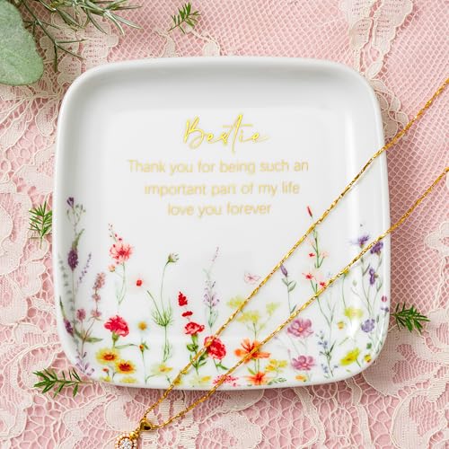 Crisky Jewelry Ring Dish for Bestie Birthday Gifts for Best Friend Women Friendship, Gifts for Friends Besties Floral Trinket Ring Dish Jewelry Tray for Her Sisters Long Distance Graduation Gift Ideas - style: Bestie Thank You for Being Such an Important