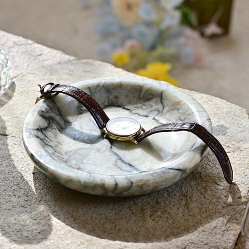 ZSHAWN Natural Cold Emerald Marble Ring Dish Jewelry Tray – 5.5" Trinket Dish for Rings Earrings Necklace, Scratch-Resistant Vanity Organizer, Elegant Gift for Women - color: Cold Emerald