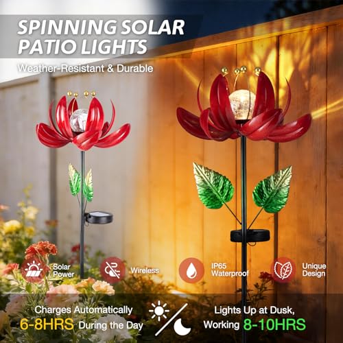 AIINY Solar Lights Outdoor Garden Decor, Solar Wind Spinner Yard Decorations Gifts for Outside, Lotus Windmill Pathway with LED Cracked Crystal Ball Waterproof Flower Sculpture for Patio Lawn - color: Charming Purple