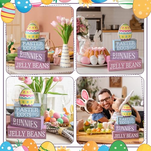 Lineshading 4 Pcs Easter Table Decoration Wooden Pastel Egg - No Assembly Required Reusable Happy Easter Tiered Tray Decor, Perfect for Home Kitchen Shelf Party Farmhouse Centerpieces & Holy Week Gift - style: Easter Egg