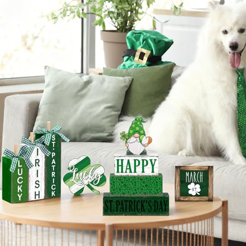 Vercraft 11 Pcs St. Patrick's Day Table Decorations Shamrocks Tiered Tray Home Decor Irish Centerpiece Decorative Wood Books Table Top Decor Clover Wooden Sign for Party Supplies - style: Shamrocks