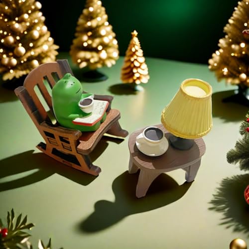Miniature Frog Figurines Cute Office Desk Decor Mini Frog Shelf Decorations, Funny Accessories for Desk Bookshelf Car Garden