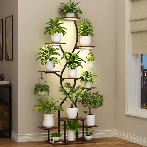 10 Tier Plant Stand Indoor with Grow Lights and 3 Colors 63"Corner Plant Shelves for Indoor Plants Multiple & Veg X Shape Indoor Plant Stand Large Flower Display Holder Metal Plant Rack for Home - color: Polychromatic, size: Width-31 in
