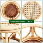 Set of 2 Small Boho Rattan Wicker Round Riser Plant Stand Indoor,Rustic Farmhouse Natural Wooden Circle Pedestal for Decor & Display, Tabletop, Office Decor - size: 6.0" & 8.0"