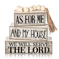 Yuntau 4 Pcs Farmhouse Bible Verse Decor Farmhouse Tiered Tray Decor Rustic Retro Wood Bead Garlands for Me and My House We Will Serve the Lord Block Christian Jesus Sign for Home Shelf Mantel - style: Bible Verse
