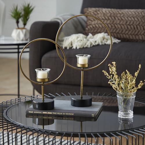 Deco 79 Metal Decorative Candle Holder Circular Votive Candle Stand, Set of 2 Candlestick Holder 15", 11"H, Gold - color: Gold, size: 15", 11"H