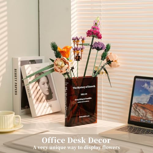 Puransen Brown Book-Shaped Vase for Flowers - Aesthetic Room Decor for Modern Home/Office, Minimalist Shelf Organizer with Floral Display, for Book Lovers & Interior Design Enthusiasts - color: Transparent Brown