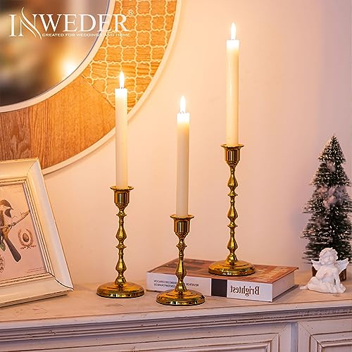 Brass Candlestick Holders Vintage: Gold Taper Candle Holder Metal Candle Sticks Holder Antique Decoration for Dinning Table Mantel Wedding Centerpieces Christmas Party Set of 6 - size: 2 Sets(6 Pcs)