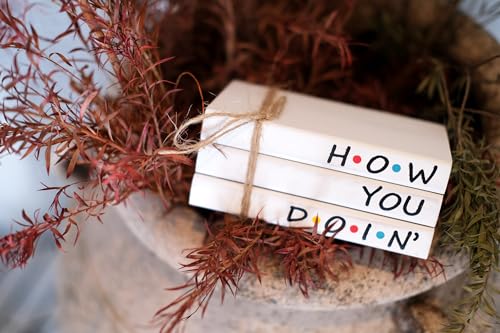 Friends TV Show Merchandise Sign for Home Tiered Tray Decor, Mini Decorative Wood Book Stack for Shelf Accent, Funny Friendship Gifts - How You Doing Sign - color: How U Doing