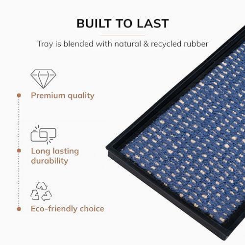 Anji Mountain Heavy Duty Waterproof Rubber Shoe Storage Mat Organizer/Boot Storage Tray Multi Use For Entryway with Coir, Blue and Ivory Insert , Fits 4 Pair (46.5" Wide) - color: Blue and Ivory, size: 46" x 14" x 1.5"