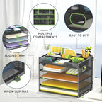 SUPEASY 5 Tier Desk Organizer, Mesh Letter Tray Paper Organizer with 4 Adjustable Storage Compartments & Pen Holder, Metal Desk Accessories for Home Office School, Black - size: 12.6" x 9.1" x 10.3"
