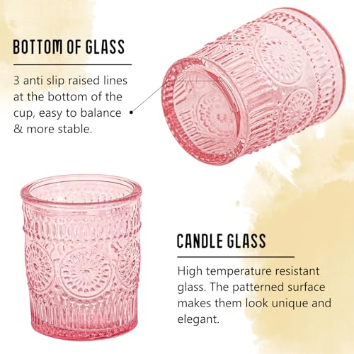 24 Pcs Pink Glass Votive Candle Holders, Tealight Candle Holders for Table Centerpieces, Vintage Candle Holder Bulk, Boho Wedding, Valentine's Day Table Decor (Pink) - color: Pink