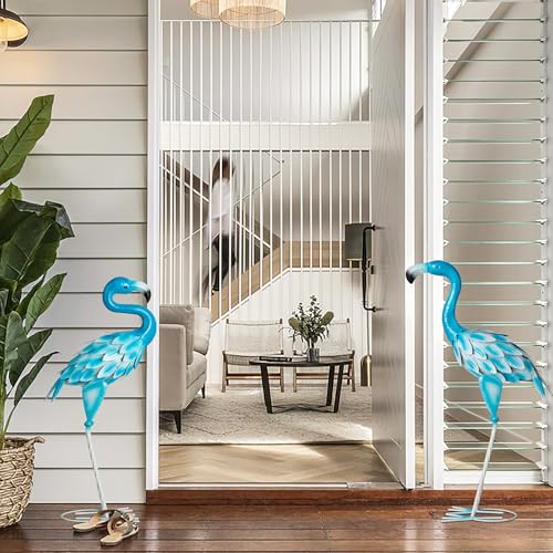 Set of 2 Metal Flamingo Garden Statues, Yard Flamingo Outdoor Decor for Lawn Patio Garden Backyard Display (Blue) - color: Blue