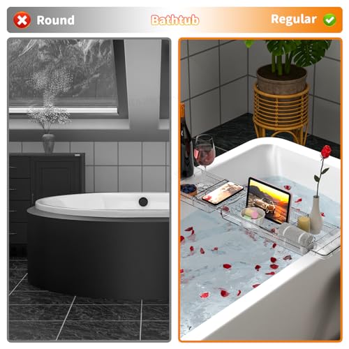 Yieach Luxury Tub Tray for Bathtub Expandable,Clear Bath Shelf Over Tub and Acrylic Bathtub Tray,Plastic Bath Board & Table,Bath Caddy Tray & Accessories for Mothers,Mom and Women Relaxing Spa Gifts - size: M - (22.3 to 31.8 in）