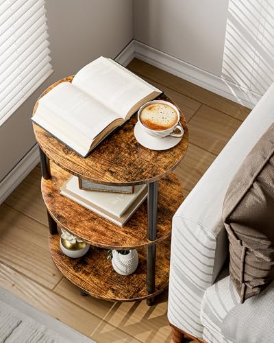 Round Pedestal End Table - 3-Tier Oval Accent Table for Small Spaces, Rustic Wood and Metal Couch Side Table, Nightstand for Bedroom or End Table Living Room, Easy to Assemble, Rustic Brown - color: Rustic Brown, size: 1-Pack, style: Without Power Outlets
