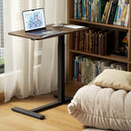 Overbed Bedside Table with Wheels, Pneumatic Adjustable Medical Tilt Top Hospital Bed Table Over The Bed, Rolling Laptop Desk, Mobile Standing Desk for Hospital and Home Use, Walnuts - color: Black Walnuts