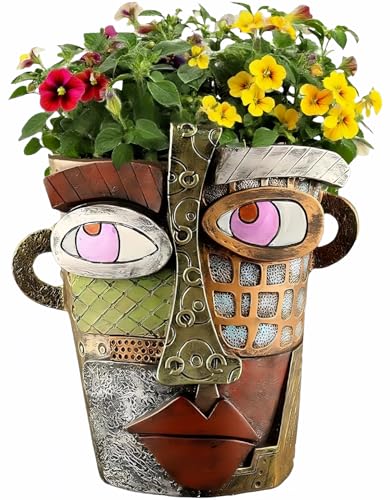 Picasso Abstract Face Flower Pot,Unique Resin Crafted Planter with Drainage Holes,Interesting Colorful Planter with Human face,for Indoor and Outdoor Botanical Home décor (Retro) - style: Retro