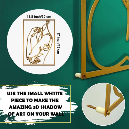 Glamativity 4 Pack Gold Wall Art Decor, Female Flower Face Lover Minimalist Décor Single Line Art Wall Décor, Real Metal Wall Art, Woman's Body Shape Abstract Wall Art, for Kitchen Bedroom Living Room (Gold Floral Lady Style, M Size 17 x 11.8'') - color: