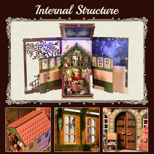 Book Nook Kit, Book Nook Kits for Adults DIY Booknook Model Build, DIY 3D Wooden Puzzle Bookend Booknook Bookshelf Insert Miniature Dollhouse Kit for Home Decoration - style: Cat Affairs Bureau
