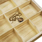 Mooca Wooden Display Storage Case with Tempered Glass Lid for Jewelry and Beads with 18 Compartments Tray, Oak Color, 15" W x 8 3/4" D x 2" H - color: Oak