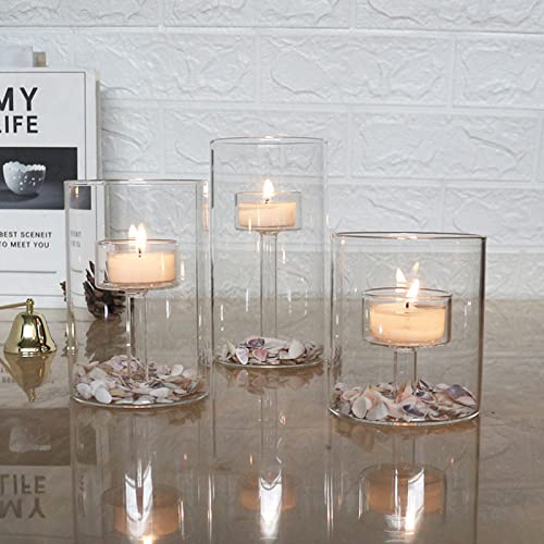 Cylinder Hurricane Glass Candle Holder for Table Centerpieces, Clear Votive Candle Holders for Wedding Parties, Decorative Candleholders for Home Dining Room Decorations (Set of 3)