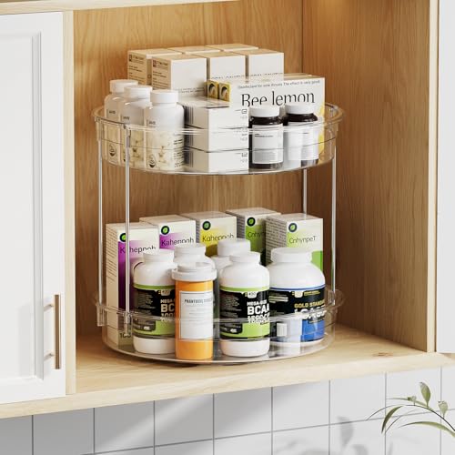 LAMU 2 Pack 2 Tier Lazy Susan Turntable Organizer 12inch Rotating Spice Rack Organization for Cabinet, Kitchen, Pantry, Countertop, Bathroom, Vanity, Medicine Cabinet Organizer, Clear - color: Clear, size: 12in 2Pack High Edge