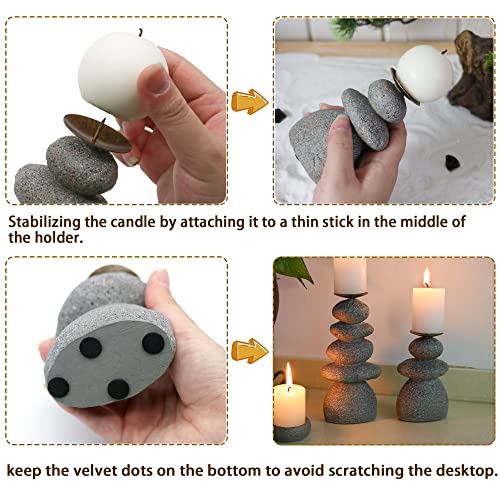 Rock Cairns Candle Holder - Taper Pillar Candle Stick Holder Set of 5 - Balance Stones Candlestick Holders Candlelight Stand for Zen Garden, Altar, Mantle, Yoga, Home Decoration, Meditation Gift