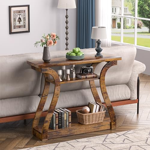 Wooden Console Table with Curved Legs and Shelf, 3-Tier Modern Accent Narrow Sofa Table for Entrance Area, Living Room, Hallway, 47 in Wide Wood Console Table for Entryway (Retro) - color: Retro