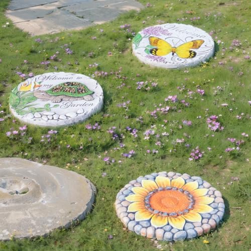Sunflower Stepping Stones - Outdoor Garden Pavers for Walkway - Decorative Stones 9.5*9.5*0.7 Inch LC Lcdecohome - color: Yellow1