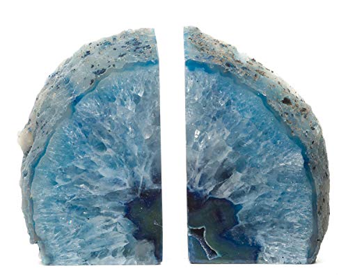 Agate Geode Bookends (Blue 2-3.5 lbs) Natural Stone Bookend for Holding Books, iPads, and Kindles - color: Blue, size: 2 - 3.5 lb