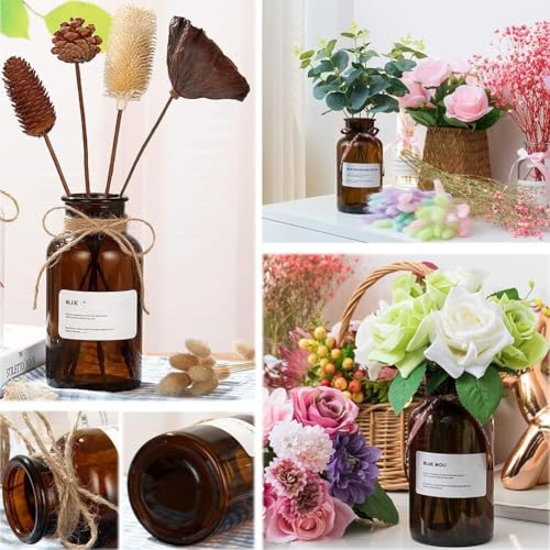 500ml Empty Amber Glass Vase Small Bud Vase Apothecary Jars Decorative Glass Bottles Tabletop with Creative Rope Design for Home Decor Centerpiece Wedding Party Wedding Rustic Home Table Decor