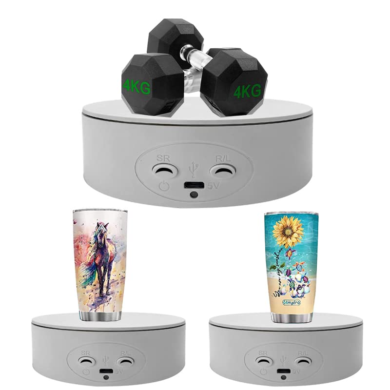Rotating Display Stand ,5.2" 4.4lb Load Cup Display Stand Turner For Tumblers, Spinning Display Stand,Motorized Tumbler Display Turner For Glitter Cups Photography Small Arts Pruducts (White) - color: White