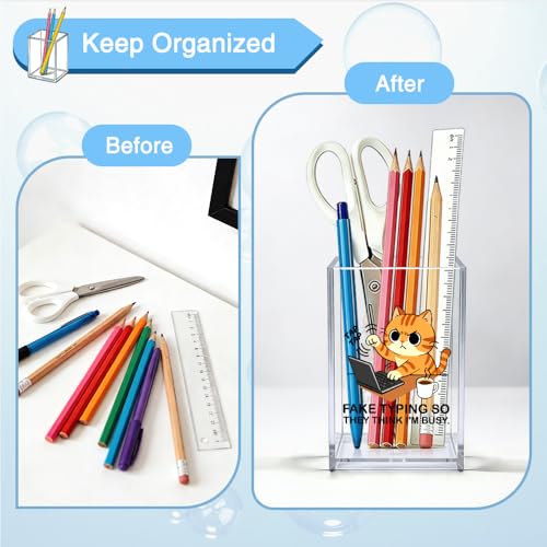 Tap Tap Fake Typing So They Think I'M Busy Acrylic Organizer Pencil Pen Holder, Cute Cat Office Desk Accessories Holder for Women HR Coworker Friend, Sarcastic Gifts for Coworker Accountant - style: Tap Tap