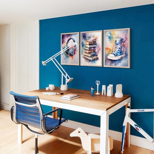 3 Pcs Framed Graffiti Abstract Wall Art Headphones Books Sneakers Canvas Print Poster Watercolor Pink Wall Decor Pictures Teenager Bedroom Wall Homemade Set Decoration for Living Room Bedroom Office 12" x 16" - color: Watercolor, size: 12"x16"