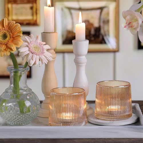 DARJEN Gold Ribbed Tealight Votive Candle Holders- 6Pack Glass Candle Holders for Table Centerpiece, Home Decor, Wedding Decor, Party Dinner - color: Gold, size: 6Pcs