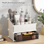 INVSSENE Stackable Makeup Organizer Countertop, Storage Perfume Skincare Cosmetic Lipstick Face Mask Makeup Brush Palettes, Ideal for Vanity Bathroom Counter - color: 3514 White+Coffee