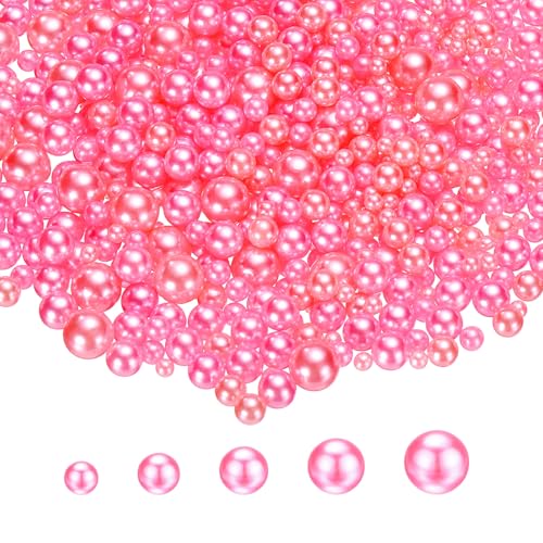 PATIKIL 1000 Pcs No Hole Pearls, 3mm 4mm 5mm 6mm 8mm Mini Round Faux Pearl for Art Crafts Jewelry Making Nail Vase Filler Birthday Wedding Party, Pink - color: Pink
