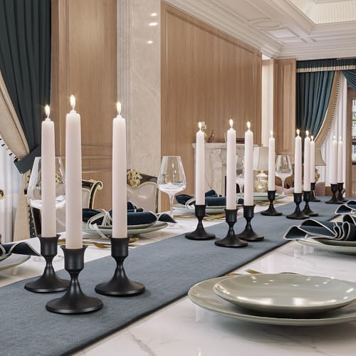 zeochyni 12PCS Black Taper Candle Holders Bulk, Vintage Candlestick Holders Bulk for Dinner Room Table Centerpiece or Mantel Wedding Party Decor - color: Black, size: Set of 12