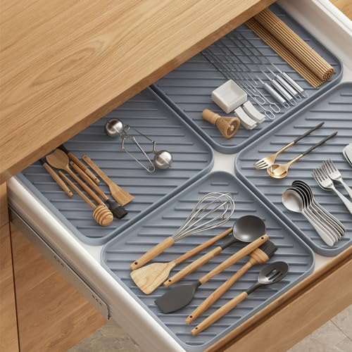Silicone Organizer Tray for Kitchen Sink and Bathroom, Dishwasher Tray, Versatile Bathroom and Drawer Organizer Trays, Non-Slip Countertop （Gray） - color: Gray