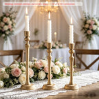Gold Candlestick Holders Set of 3, Heavy Cast Iron Candle Holder for Table Centerpiece, Antique Brass Finish - color: Antiqued Gold 5