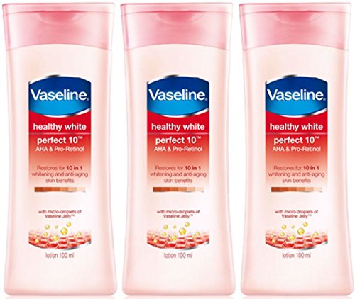 Vaseline Healthy White Perfect 10 - Pack 3 - AHA and Pro-Retinol Whitening and Anti-Ageing Skin benefits with micro droplets of Vaseline Jelly 100 ml X 3 bottles