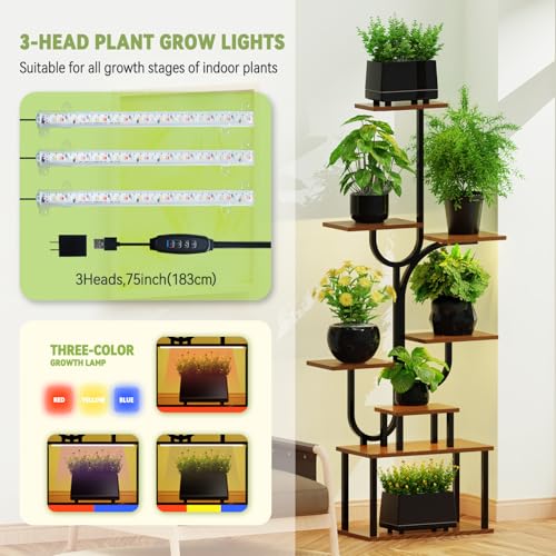 Indoor Plant Stand with Grow Light, 8-Tier U-Shaped Space-Saving Corner Plant Stand, Multi-Size Metal Plant Rack for Home and Balcony Decor