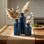 Mowtanco Blue Ceramic Vase Set of 3 Small Vases, Modern Farmhouse for Home Decor Bottles, Rustic Terracotta Vase Decorative Vases for Table,Fireplaces Decor, Bookshelf, Living Room