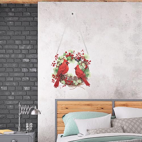 Auremi Cardinal Diamond Art Hanging Kit for Adult, Special Shaped Rhinestone, DIY Acrylic 5D Christmas Diamond Painting Window Pendants Signs, Home Garden Wall Hanging Ornament - color: Cardinal