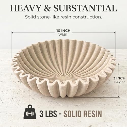 OAKOA Large Decorative Bowl for Home Decor - Purse Bowl Decor - Key Bowl for Entryway Table - Coffee Table Bowl - Organic Modern Home Decor - color: Beige Resin