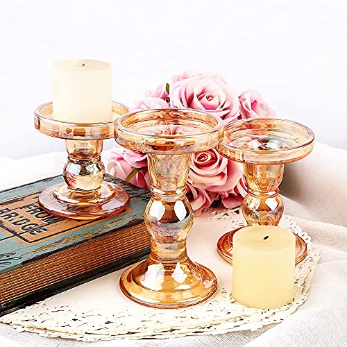3-Piece Set of Glass Candlestick, Crystal Candlestick Holder Holder and Conical Candle, Christmas Candle Holder Decoration, Family Living Room Wedding Candle Holder (7 Colour) - color: 7 Colour