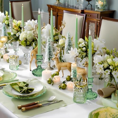 Glass Candlestick Holder,Striped Taper Candle Holders,Set of 6 Candle Stand for Table Centerpieces, Home Decor,Weddings,Festival and Parties (Green Stripe Pattern) - color: Green Stripe Pattern