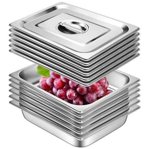 Hotel Pan with Lids 6 Pack 1/2 Size 2.5" Deep Stainless Steel Steam Table Pan, Commercial Food Pans for Catering Buffet Chafing Dish Pans Metal Steam Tray (1/2 Half Size x 2.5 Inch Deep, 6 Pack) - color: 1/2 Size, size: 2.5" Deep